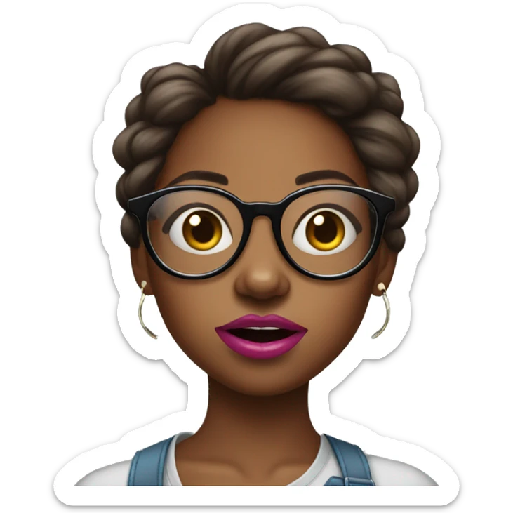 Sassy brown skin girl with glasses blowing bubble gum sticker