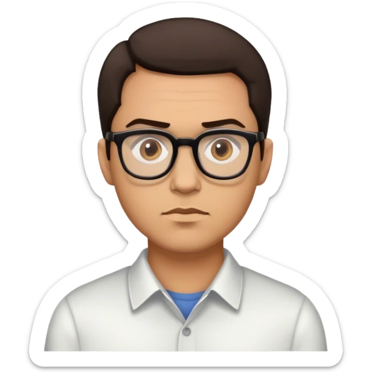 Un hombre de en lentes, con cabello castaño oscuro y ojos castaño oscuro, de piel clara, rostro serio sticker