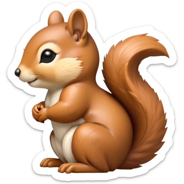 Beautiful and Majestic Squirrel Portrait Emoji, Head and body rendered in serene repose with a gentle, content smile and softly closed eyes, showcasing a delicately textured, bushy-tailed form and perky little ears, Simplified yet exquisitely endearing features, highly detailed, glowing with a soft, drowsy woodland light, high shine, relaxed and utterly enchanting, stylized with an air of timeless forest majesty, soft glowing outline, capturing the essence of a beautiful and majestic squirrel that embodies the pure charm of nature! sticker