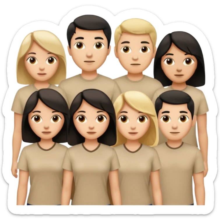 group of people  together ; men and women with brown, blonde, black hair wearing beige shirts aesthetic sticker