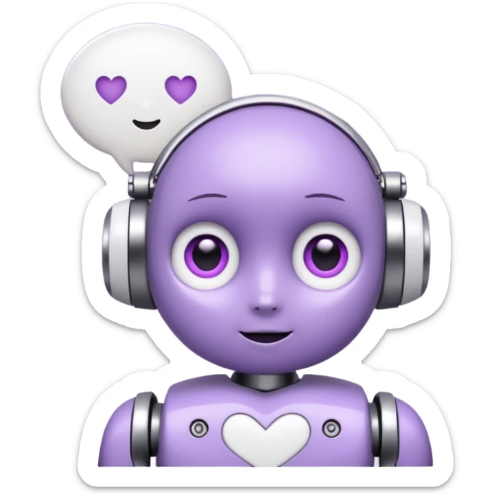 bot in flieder mit herzaugen in weiß mit sprechblase wo steht - lass uns Content erstellen sticker