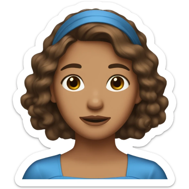 Let us be a girl, brown hair, light skin, brown eyes, listen to music and cry, and wear a blue dress. sticker