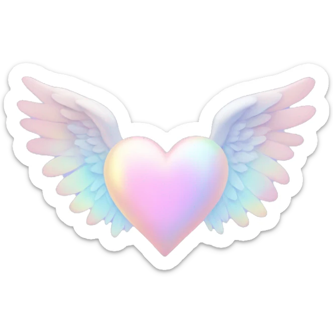 Pale pastel holographic heart with wings sticker