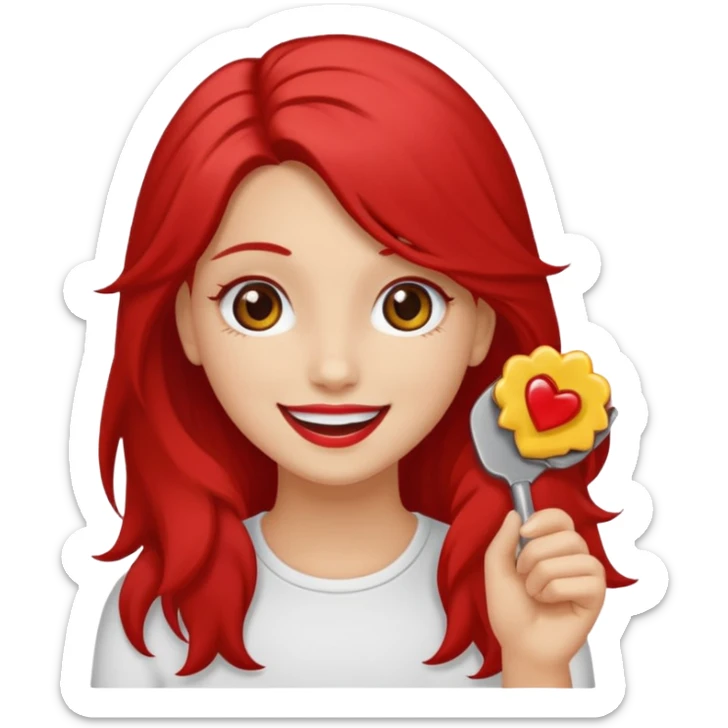 un sticker gracioso de una chica con un pintalabios en la mano de 18 años, de piel blanca con el pelo liso, largo y pelirrojo, ojos marrones sticker