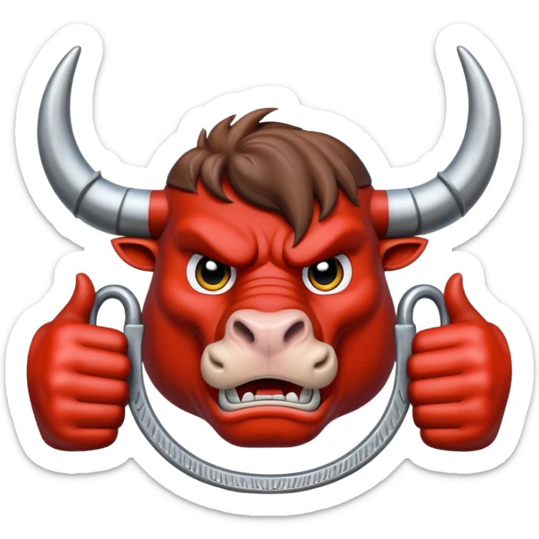 Emoji of an iron horseshoe with an angry powerful bull in the middle showing a thumbs down (DisLikes) sticker