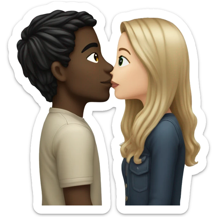 Long hair Brunette white girl kissing white boy with short black hair sticker