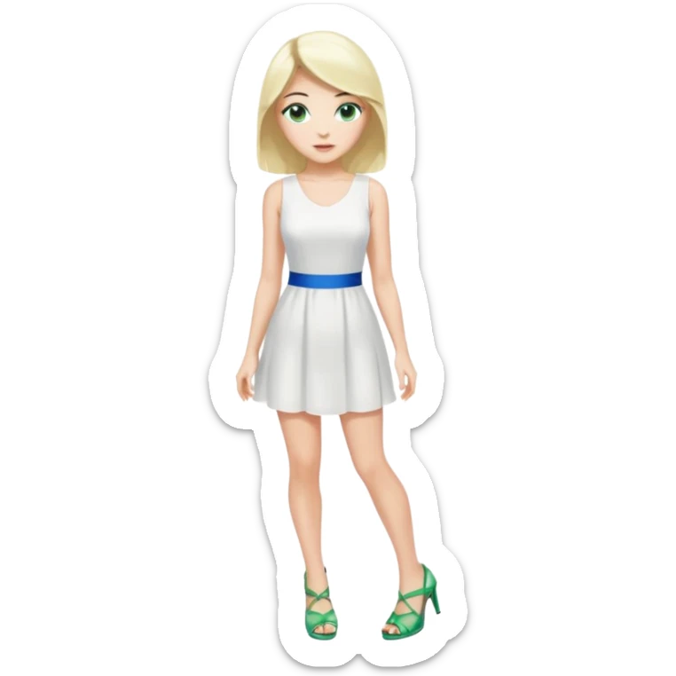 Prince, black hair, body, legst, blue eyes, woman blonde hair, green eyes, sexy white short sleveless dress, shoes sticker