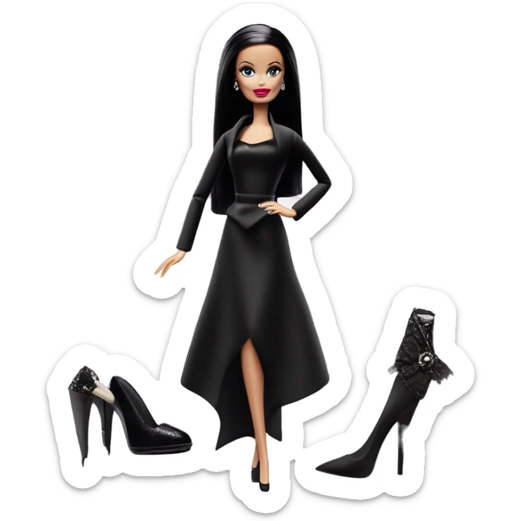 1960’s style Principessa Barbie, teen Morticia Addams,cute,showing off, show full body, accessories  sticker