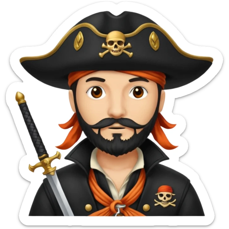 Pirata con un parche grande y negro sobre el ojo y con barba anaranjado sticker