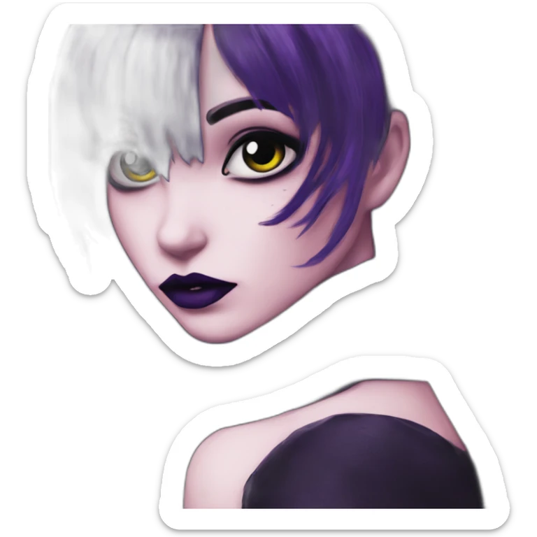 Elissabat-with-bangs-long-hair-dark-purple-and-black-vampire-goth-makeup-pinkeyes-gothcloses sticker