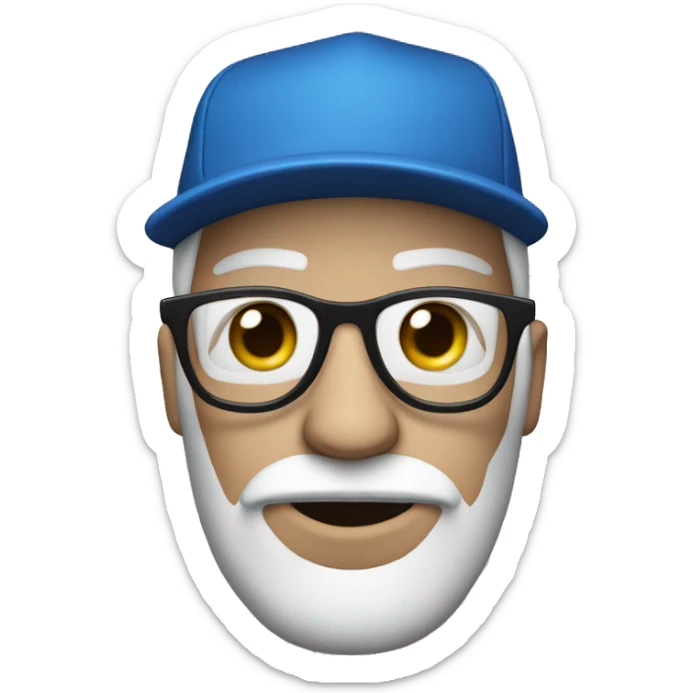 A man wearing a blue cap with 'P' on it and black glasses, white skin and big nose sticker