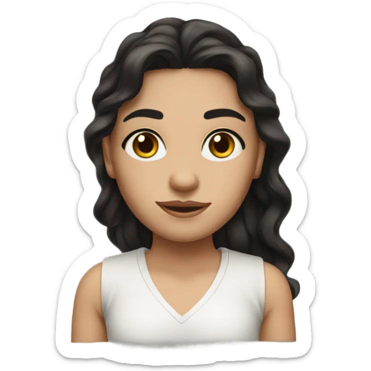 A not-so-brunette girl with long black wavy hair, dark brown eyes and eyelashes sticker