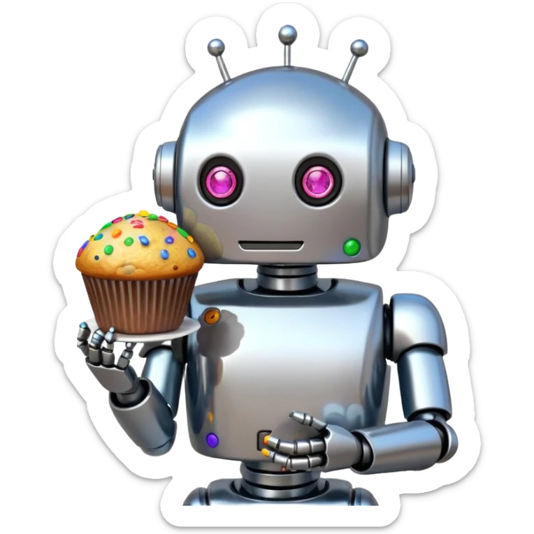Robot eating muffin sticker