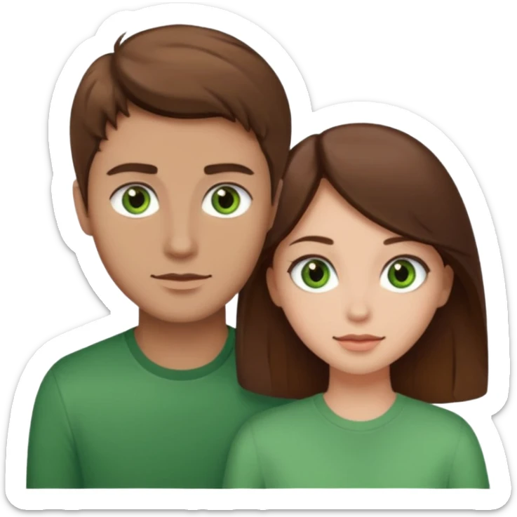 A boyfriend with light brown hair and green eyes next to his girlfriend with dark brown hair and brown eys sticker