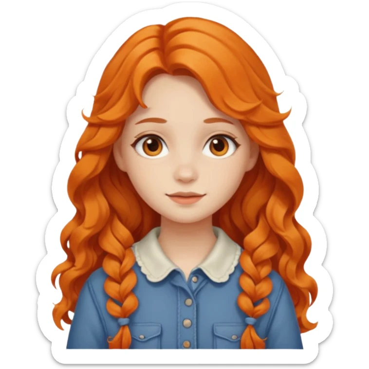 orange wavy long hair girl with wearing cottage core clothes sticker