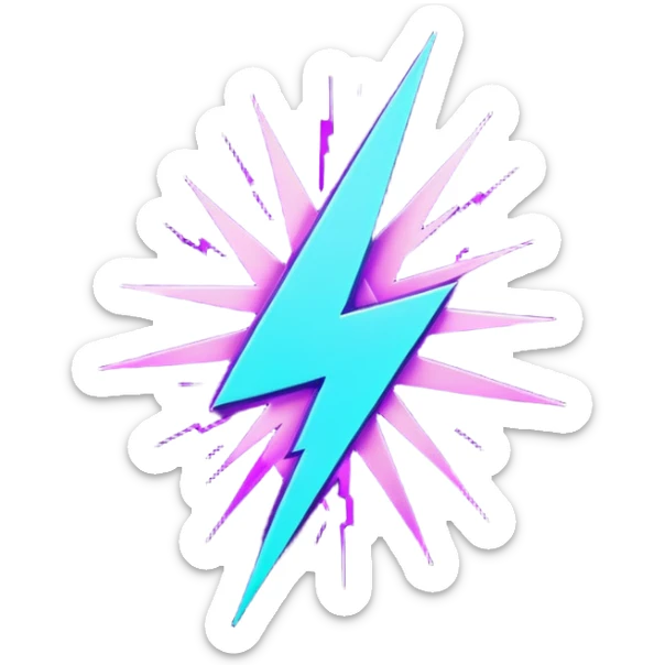 futuristic minimalistic glowing lightning bolt symbol, neon purple and cyan light, dark background, sleek cyberpunk tech style, no face, 1:1 aspect ratio sticker