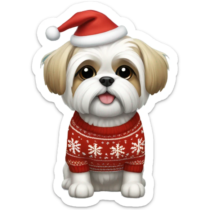 Shi tzu dog in Christmas sweater sticker