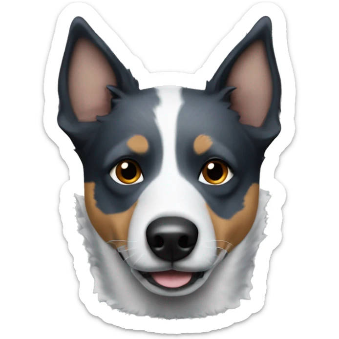 Blue heeler dog with mostly black and a small crooked white stripe up nose and forehead sticker