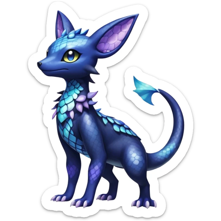 Colorful Iridescent Exotic Salandit-Meowstic-Umbreon-Fakémon-hybrid-creature (full body)  sticker