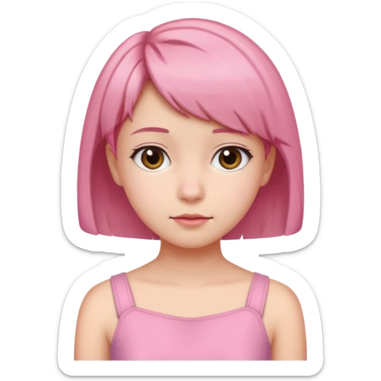 Un emoji de una. Chica adolescente vestido rosado pelo corto casi por los hombros sticker