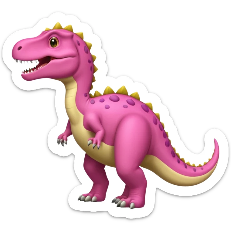 Crea un emoji de un dinosaurio de color rosa, que sea como este 🦖, que sea un tiranosuarus rex sticker