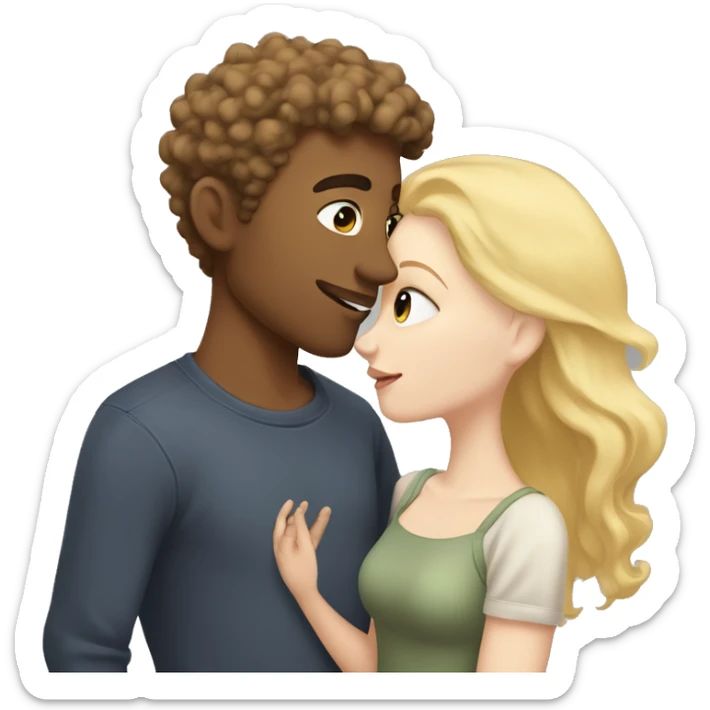 A blonde girl with pale skin kisses a light-skinned brown guy with dark curly hair sticker
