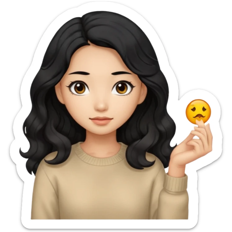 Beautiful girl,Black hair, wavy long hair,Black eyes,Chinese, beige sweater  sticker