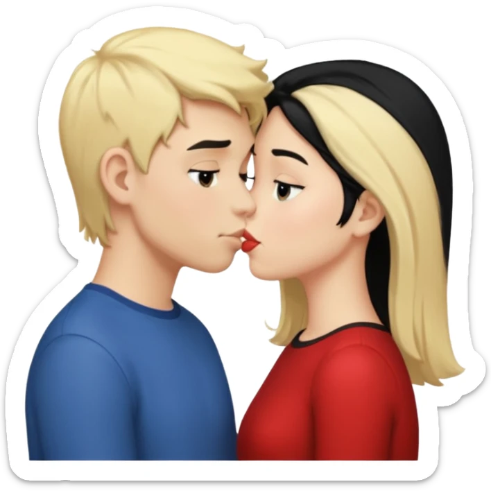 boy with blonde hair kissing girl with black hair sticker