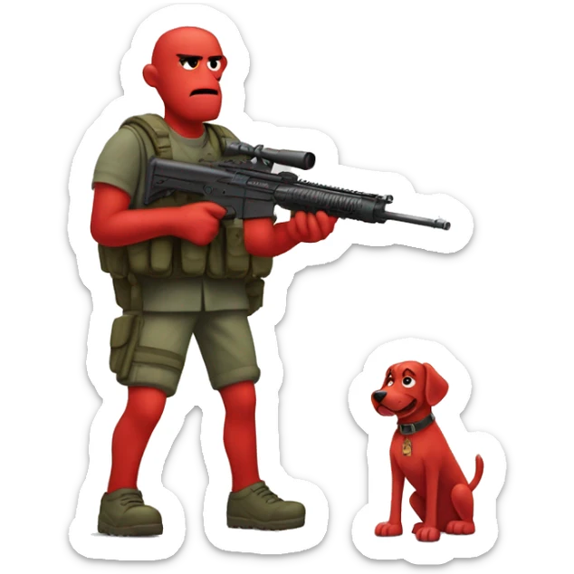 Clifford the giant bright red dog pbs humanoid as a military sniper call of duty character standing alone on two feet sticker