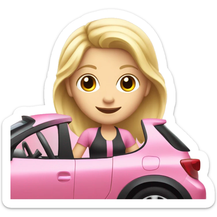 Cute blonde girl driving a Pink toyota Yaris  sticker