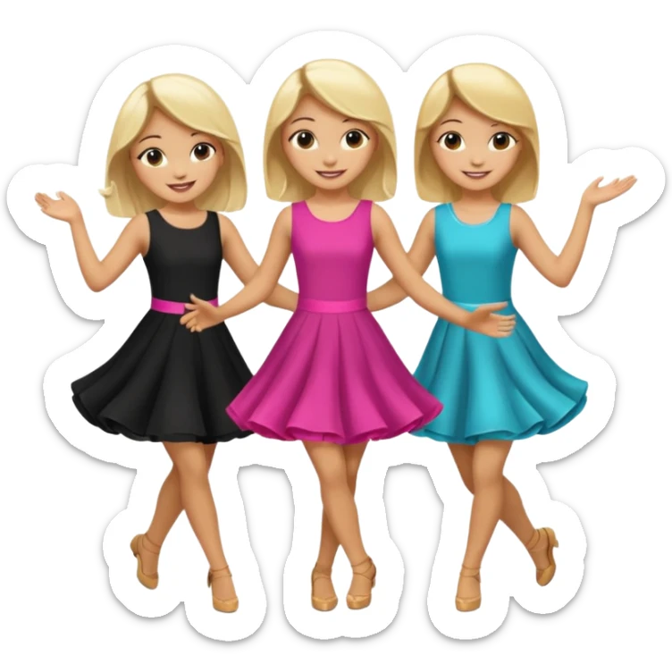 Emoji of 3 Girls dancing one with blonde hair, one tan and one with black hair sticker
