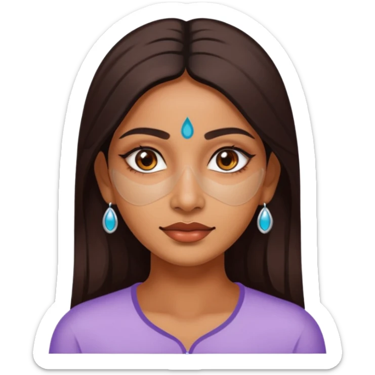 make an emoticon of a woman that has gel-like under eye patches of skincare of transparent color and make the woman slighlty indian sticker