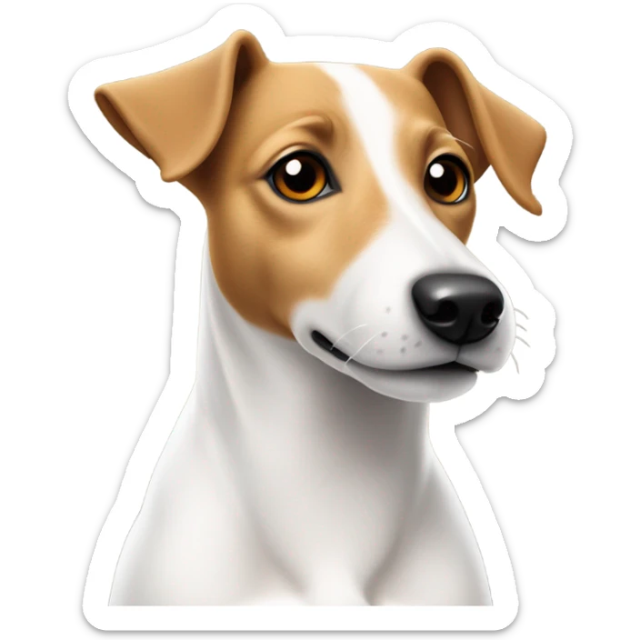 All white jack Russel dog with a tan right ear and a spot on top of head sticker