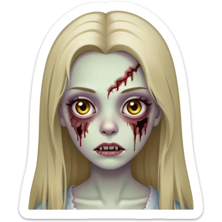 zombie girl with long straight dark blonde hair and beautiful eyelashes sticker