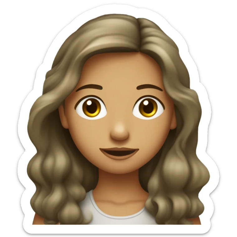 fille aux yeux verts et cheveux  lisses ondulés brun, de peau claire, taches de rousseurs sticker