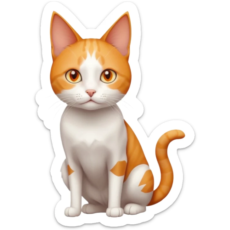 full body of tiny + skinny ginger and white cat with deep orange eyes and triangular shaped face sticker