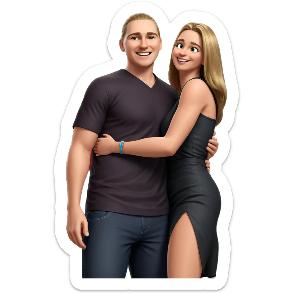 happy couple sharing a hug sticker