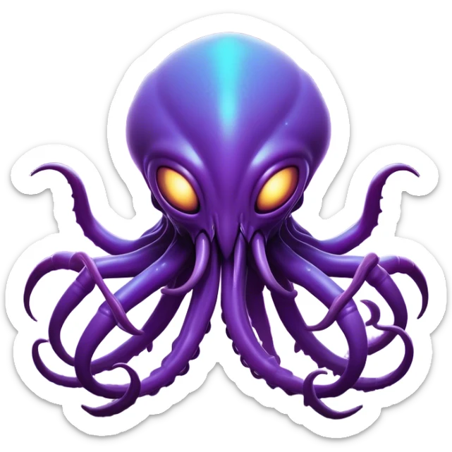 Clash of Clans aesthetic: Cinematic fierce Zerg Alien Emoji, rendered in a 3D vector-style similar to standard emojis with minimal shading and bold, simplified shapes. A compact, isometric, otherworldly creature with insectoid, organic details and subtle, eerie tentacles, softly glowing with a sinister alien charm. Simplified yet unmistakably iconic, highly detailed and consistent, glowing with a soft, spectral radiance and high shine. Stylized with a touch of bio-engineered mischief and a soft glowing outline, capturing the essence of a fearsome extraterrestrial menace with a playful twist! sticker