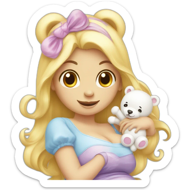 Women pregnant with a dress with care bears toon on it sticker