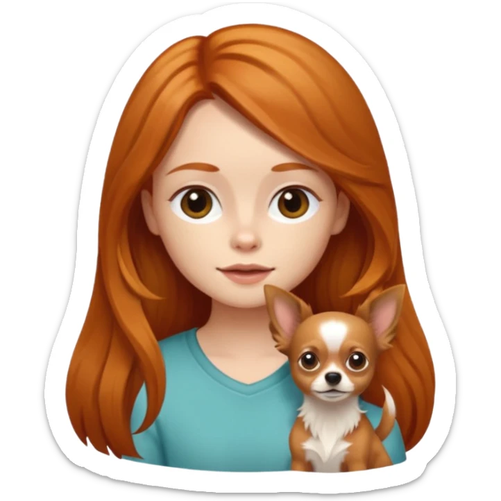 ginger girl with long hair and a brown long hair chihuahua  sticker