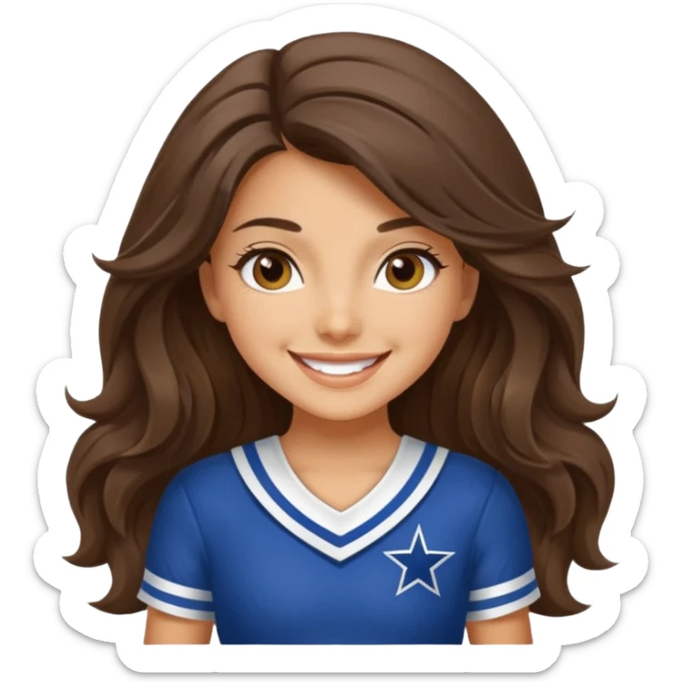 happy long haired brunette girl hazel eyes in dallas cowboy cheerleader outfit sticker