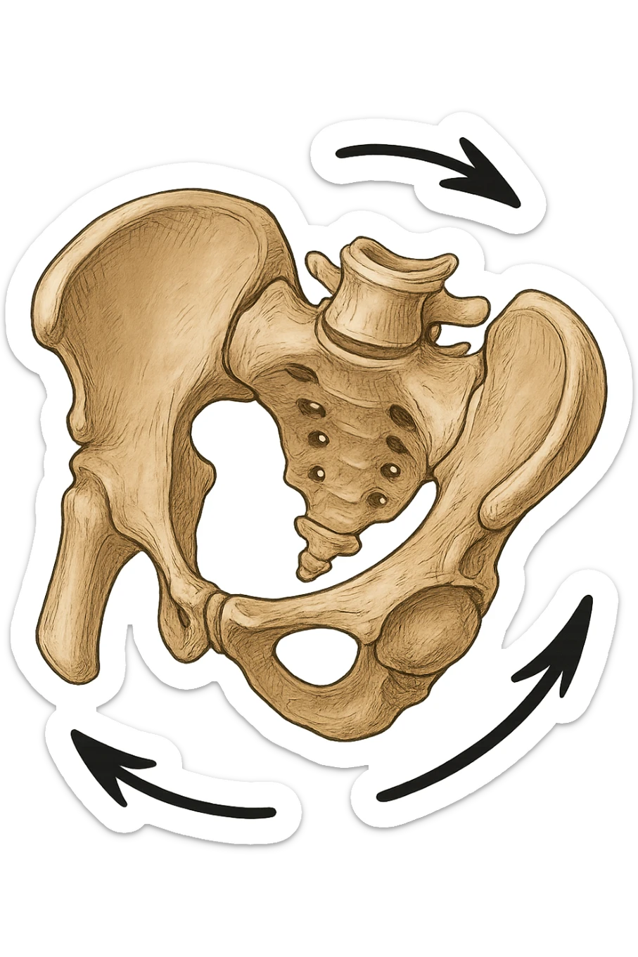 Bacino anatomico ruotato in senso orario quindi con le frecce che girano verso destra per far capire sticker