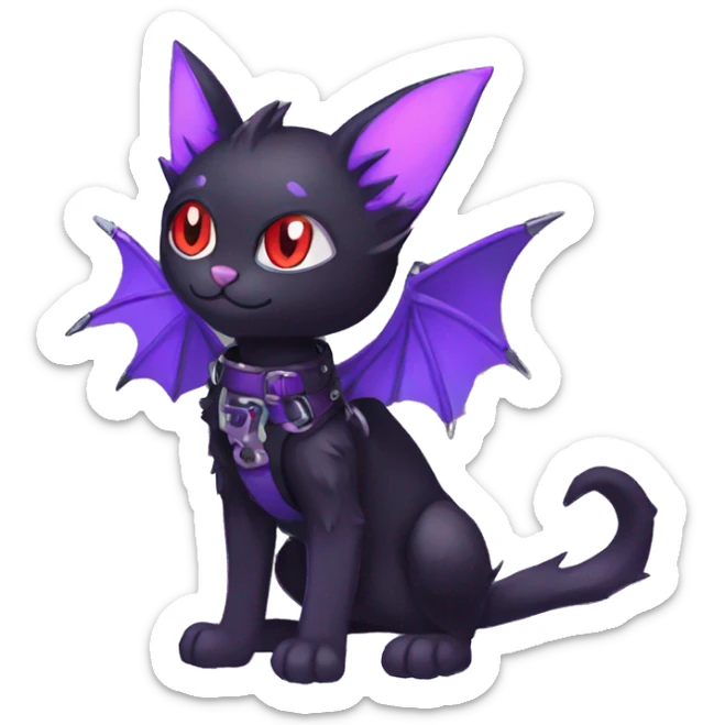 cool edgy black punk purple red ethereal fantasy nargacuga-bat-cat-Fakemon collar harness full body sticker