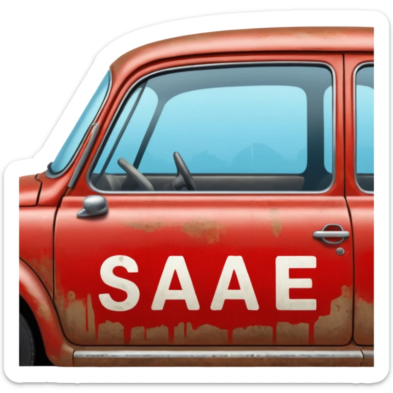 a car with a big capital letters for sale sign painted onto the window sticker