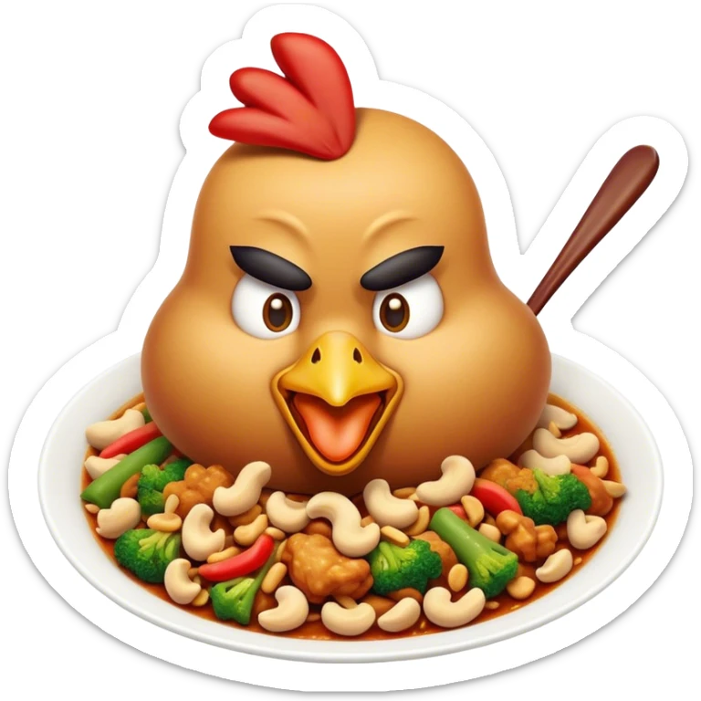 Cinematic Realistic Kung Pao Chicken Dish Emoji, showcasing spicy, stir‚Äêfried chicken with peanuts and vegetables rendered with dynamic textures and vibrant lighting. sticker
