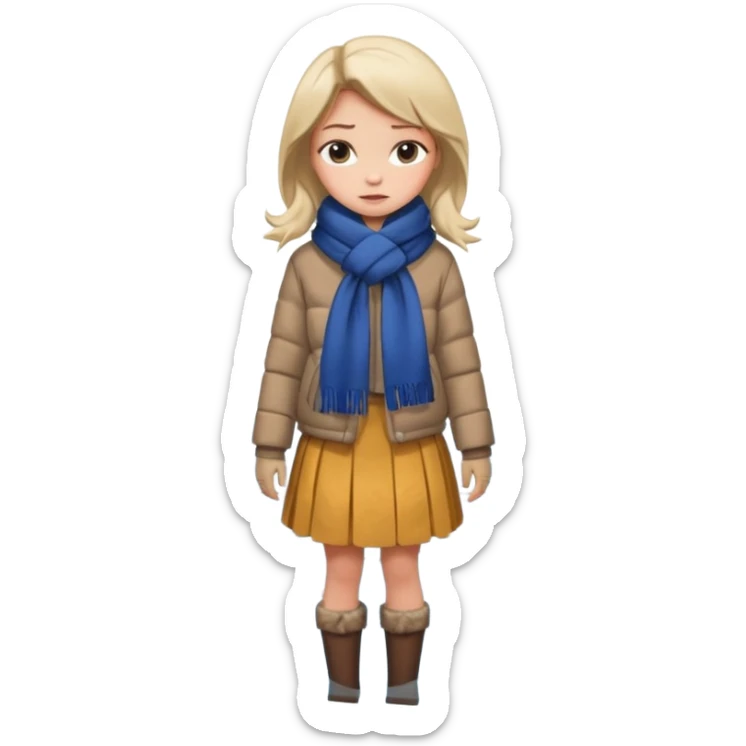 fai l'immagine di una ragazza su un lago ghiacciato che si sta incrinando sotto i suoi piedi, lei guarda giù sussultando terrorizzata falle la gonna sticker