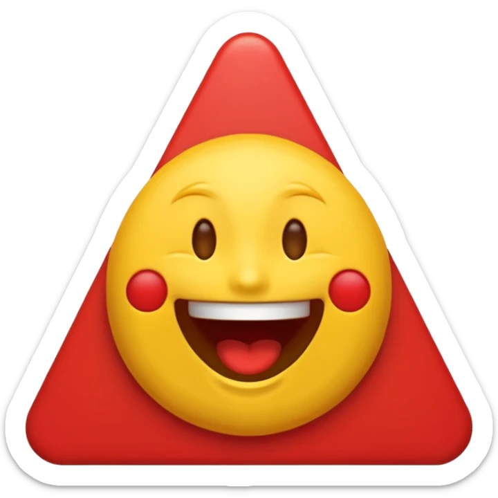 hybrid emoji with the top half as a laughing emoji and the bottom half as a red triangle, seamlessly merged at the midpoint sticker