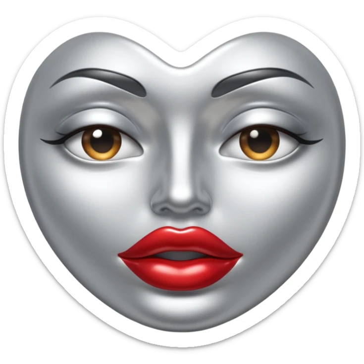 A seductive pair of slightly parted lips emoji made of liquid silver chrome, smooth glossy metallic surface, soft sensual curves, subtle reflections, luxury sexy aesthetic, minimal iOS emoji style, centered composition, clean white background, soft studio lighting, no text sticker