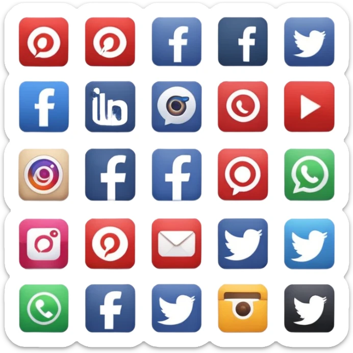 Socail media sauare emoji style icons 
Creat the quadrant with the logos of F.B, X, Trustpilot, Instagram, Youtube, Linkedineach icon is ther only ones, asme size, only icons of the social media that I mentioned only 6 icons and only of the companies that I mentioned sticker