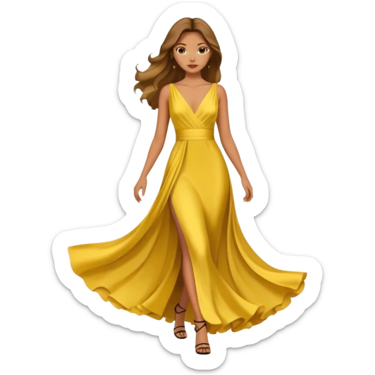 A model woman walking down a fashion runway in a beautiful yellow dress sticker